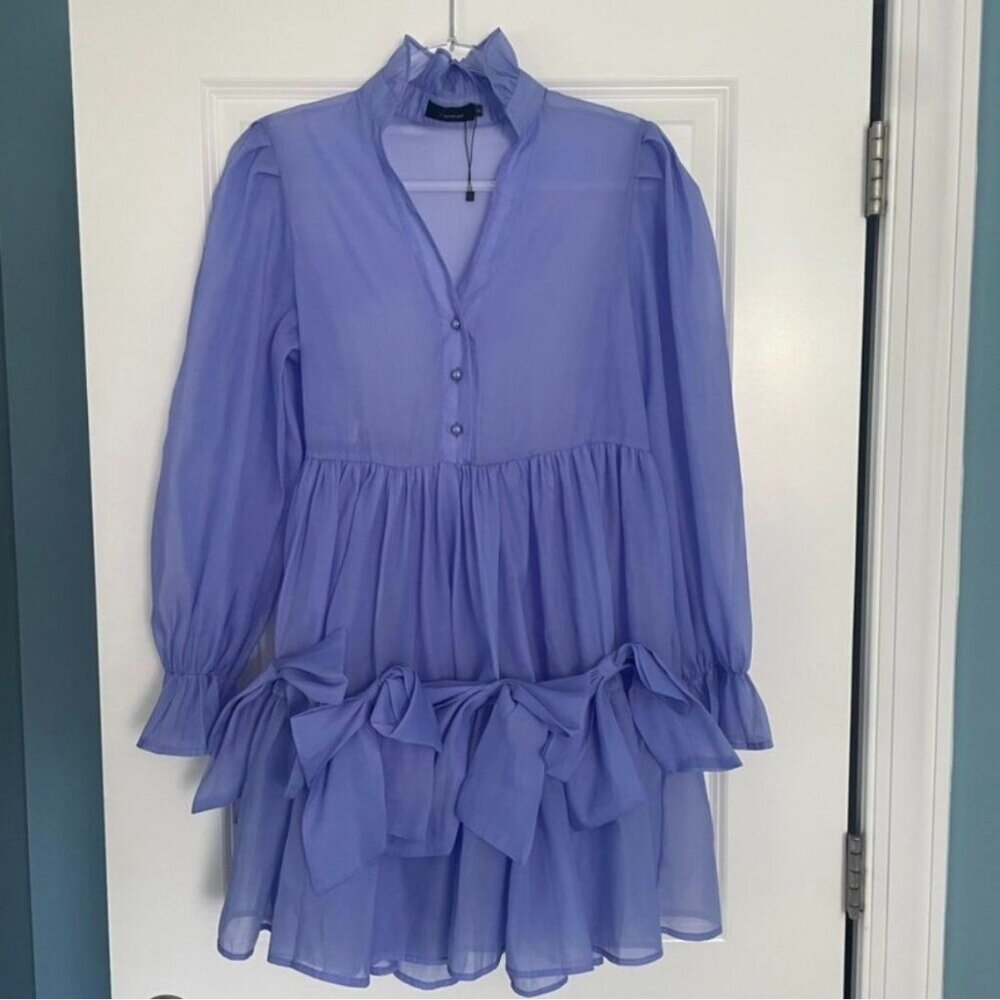 N by Nancy Lavender Long Sleeve Babydoll Mini Dress with Bows Size Small